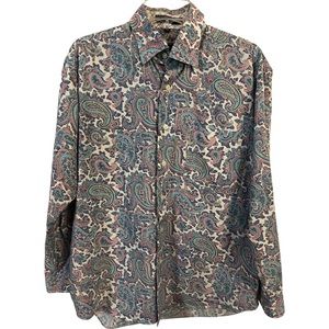 Alan Flusser Paisley All Over Print Button Down Shirt M Multicolor Long Sleeve